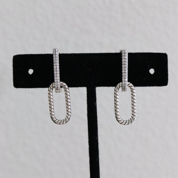 S925 U Shaped Hoop Drop Style Dangling Snake Skin Style with CZ Stone Earrings - Picture 8 of 8